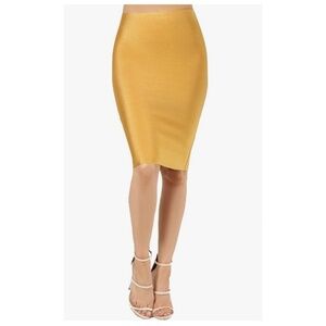 Wow Couture Bandage Pencil Knee Length Skirt Modest Yellow Gold